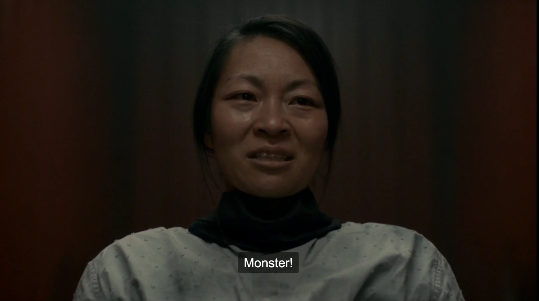 Jung Sun den Hollander as Jin (the “Ghost”) saying “Monster!”